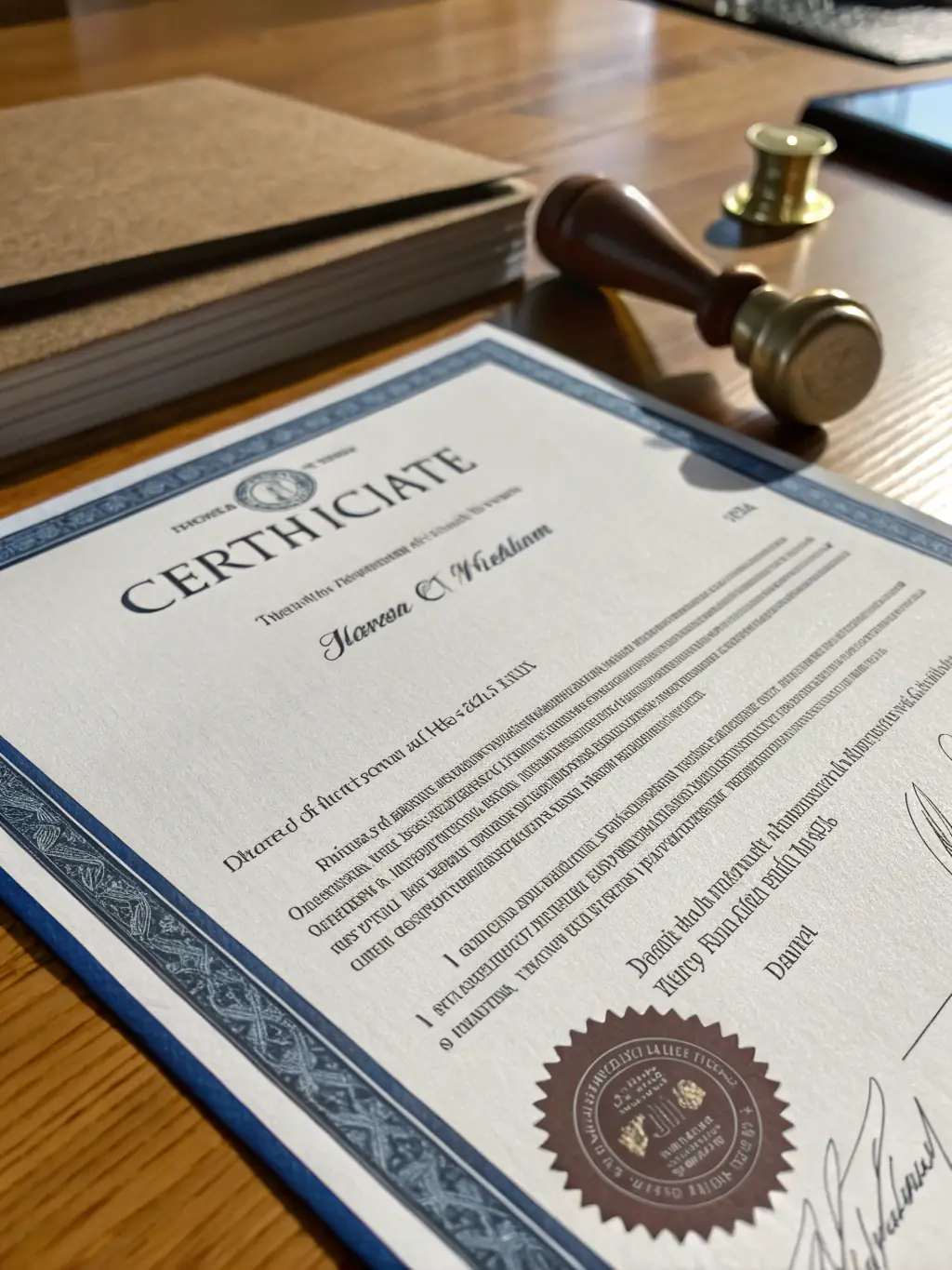 A close-up shot of a notary's stamp being used on a legal document, emphasizing precision and official validation.